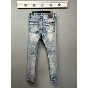 M Society Politically Incorrect Ripped‎ Distressed Light Wash Jeans Mens 36x32